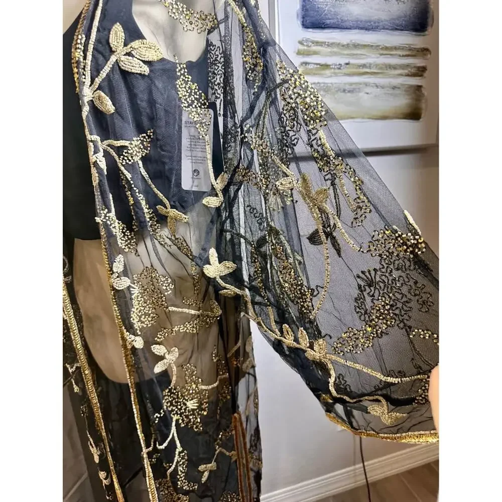 NWT: Beaded Kimono; fancy, boho, vintage, beads185‎